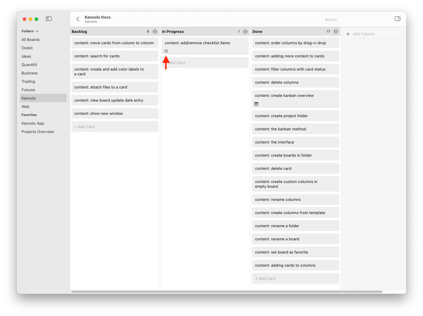 Kansolo Card Checklist Indicator