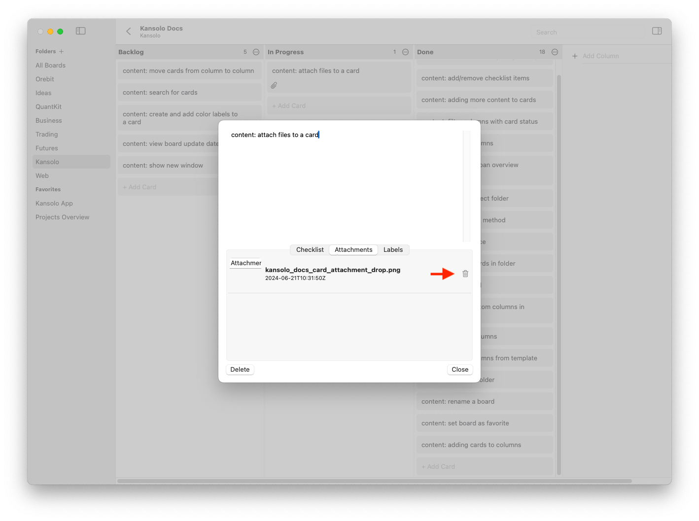 Kansolo Delete Attachment